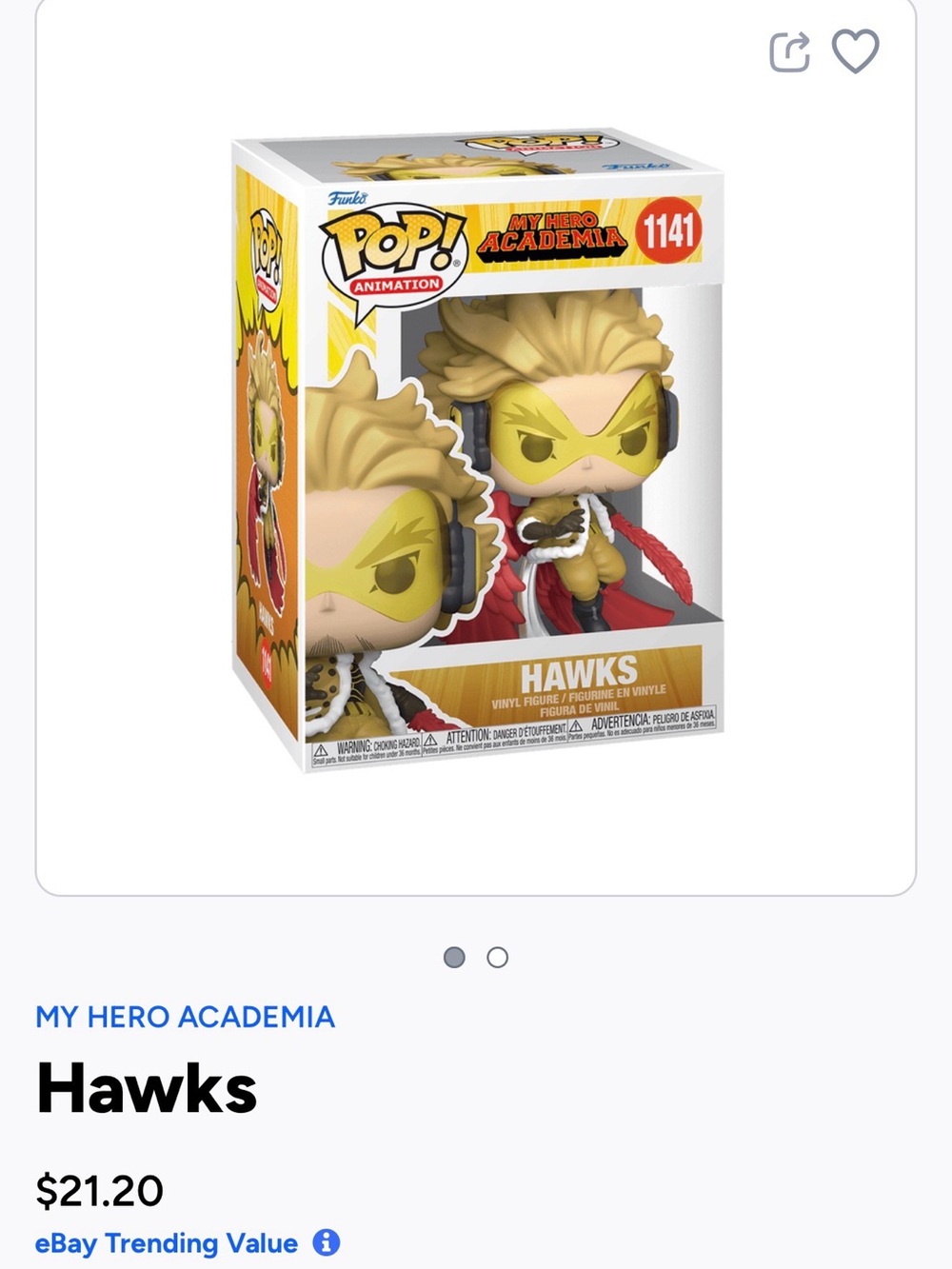 Funko Pop! Animation My Hero Academia Hawks Figure - Yellow, Red, Black- 1141